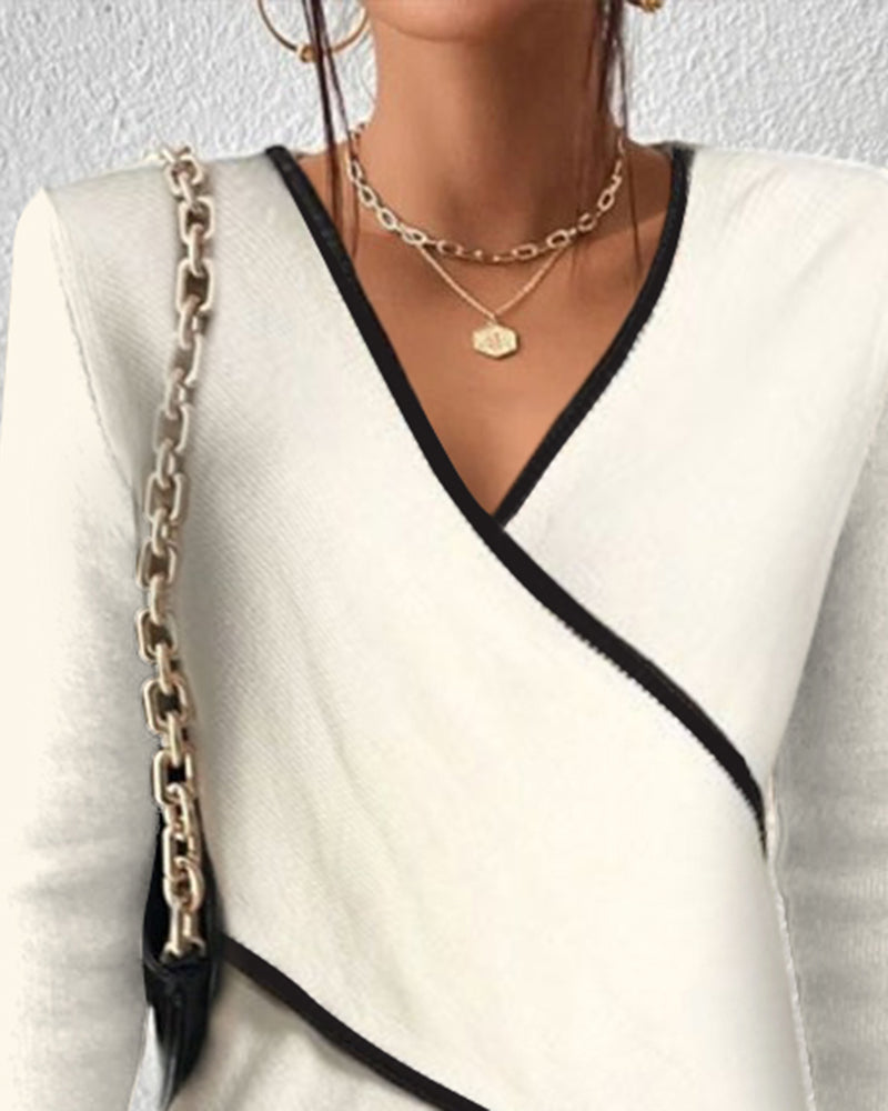 Women’s Elegant Wrap Knit Top with V-Neck