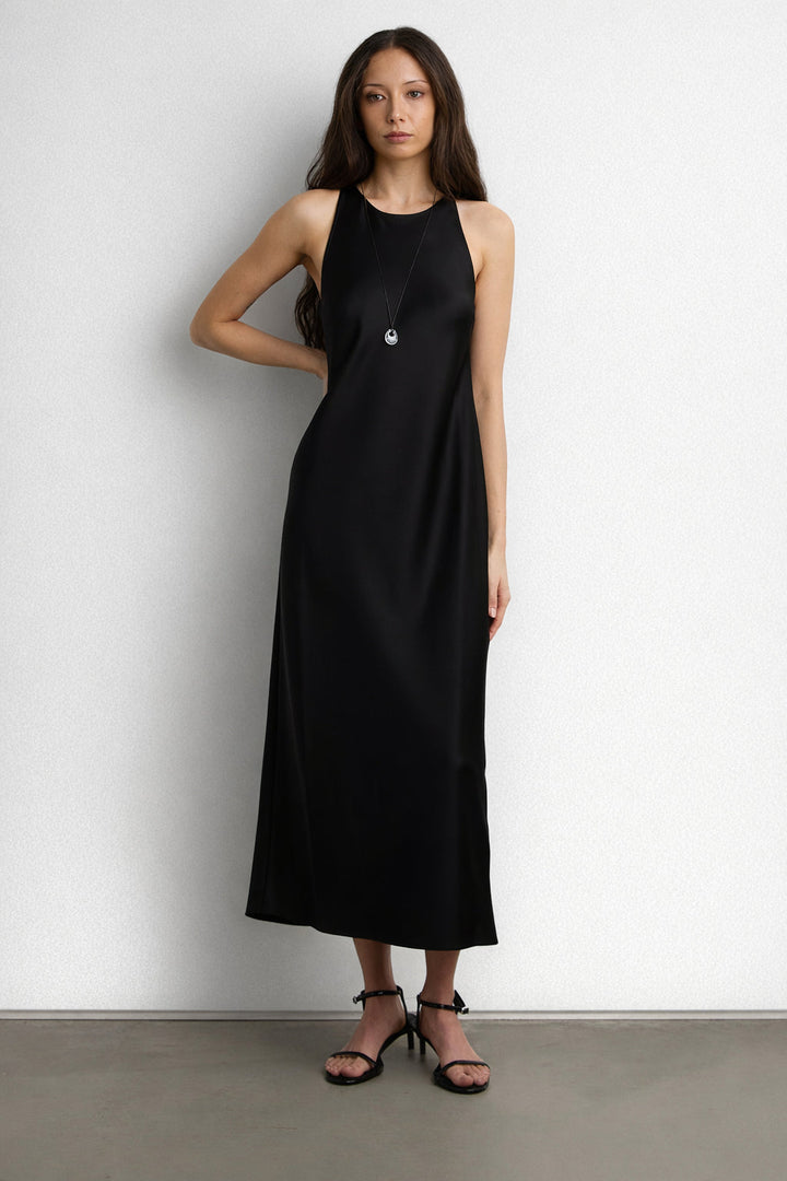 SLEEVELESS MIDI SATIN DRESS