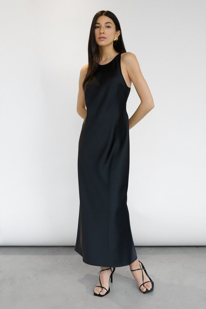 SLEEVELESS MIDI SATIN DRESS
